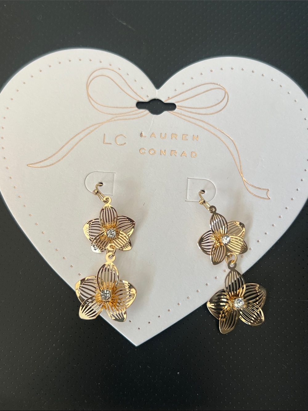 NWT LC Lauren Conrad Gold Flower Drop Earrings for Pierced Ears